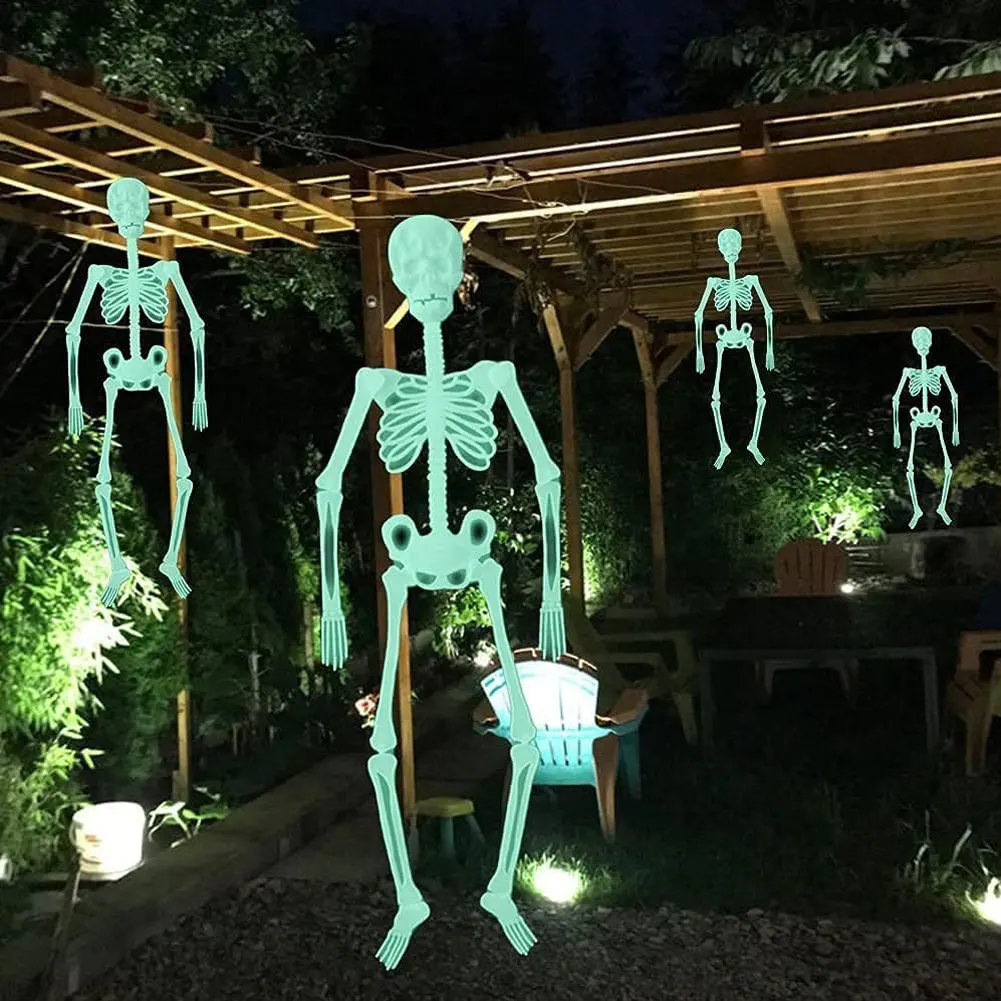 Scary Halloween Props Luminous Hanging Skeleton Halloween Party Home Outdoor Yard Garden Decoration Movable Glow Fake Skull