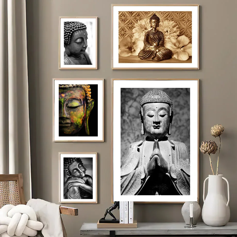 Carteles e impresiones de estatuas de Buda doradas, arte religioso para pared, mural, pintura en lienzo, cuadros de pared modernos