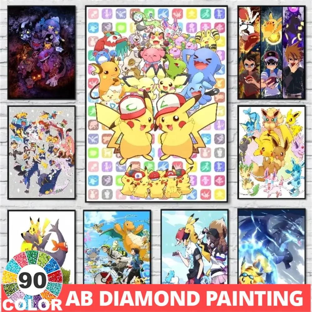 AB 90 Color Diamond Painting Mosaic Brave Pikachu Elf Velvet Anime Cartoon Pokemon Art Picture Home Decor Children's Gift