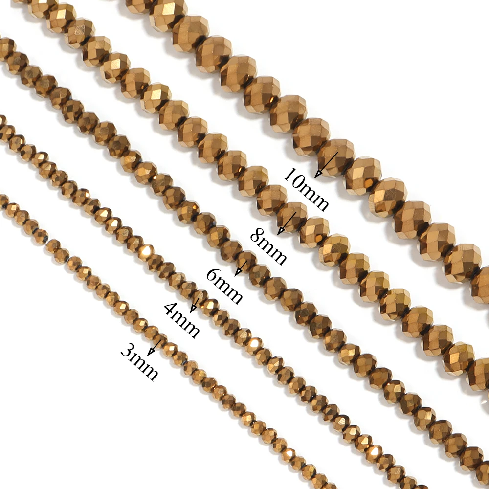 1 Strand 3 4 6 8 10mm Rondelle Faceted Crystal Beads Brown Glass Loose Beads For DIY Jewelry Making Necklace Bracelets Supplies
