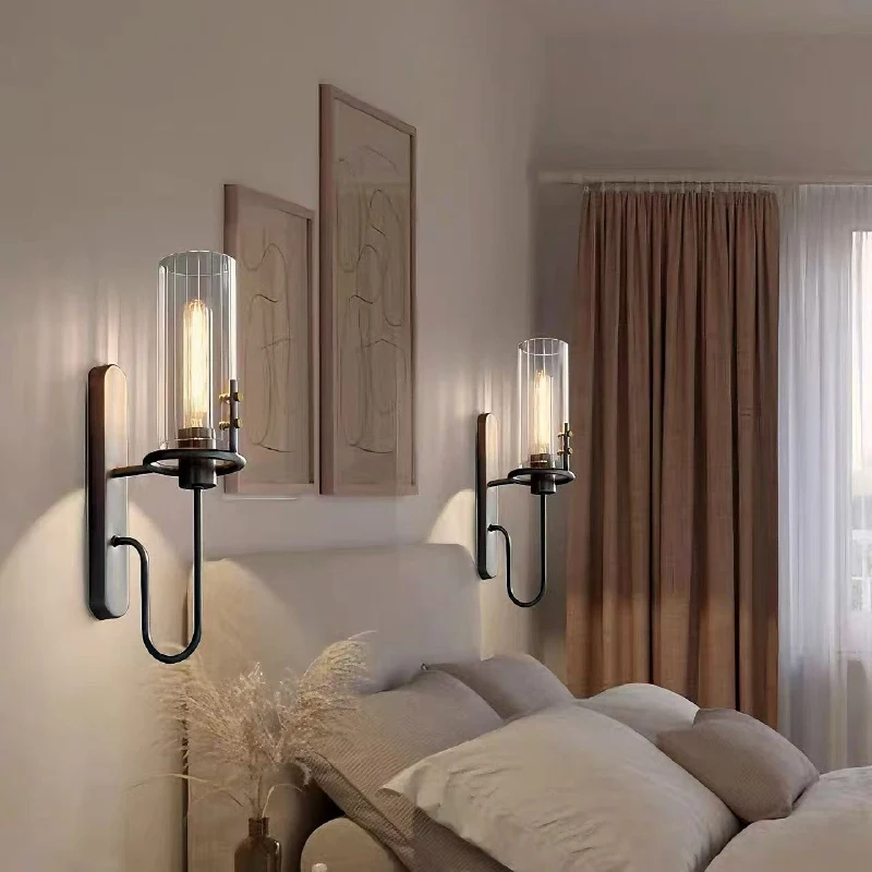 Modern Black Metal Wall Sconce With Clear Ribbed Glass Shade Industrial Wall Mount Lamp Fixture For Bedroom Bathroom Hallway Hom