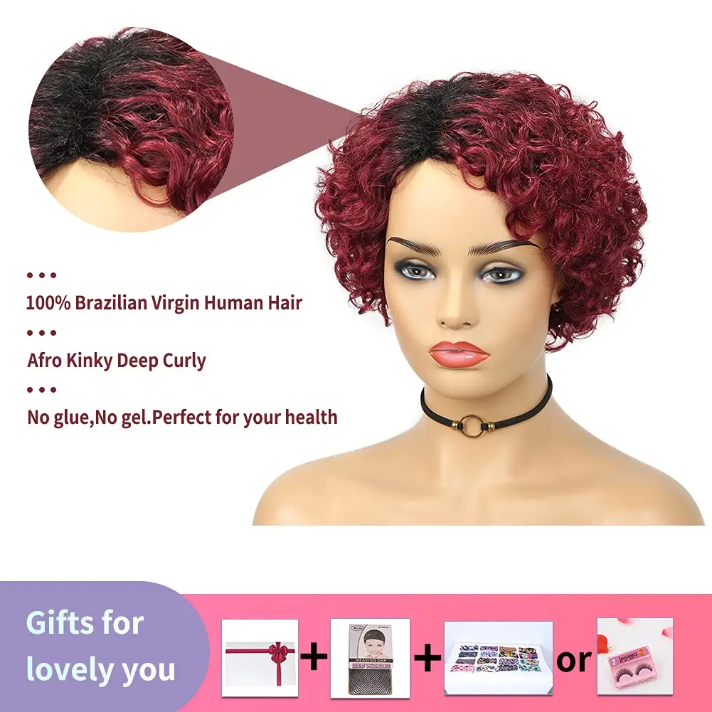 Perucas Afro Curtas Afro-Caracoladas para Mulher Peruca de Cabelo Humano Cabelo Curto Cabeleira Cabeleira de Cabelo Curto Cabeleira Cabeleira de Cabeleira à Venda Wigs on Sale Clearance No Lace Front Human Hair Wigs