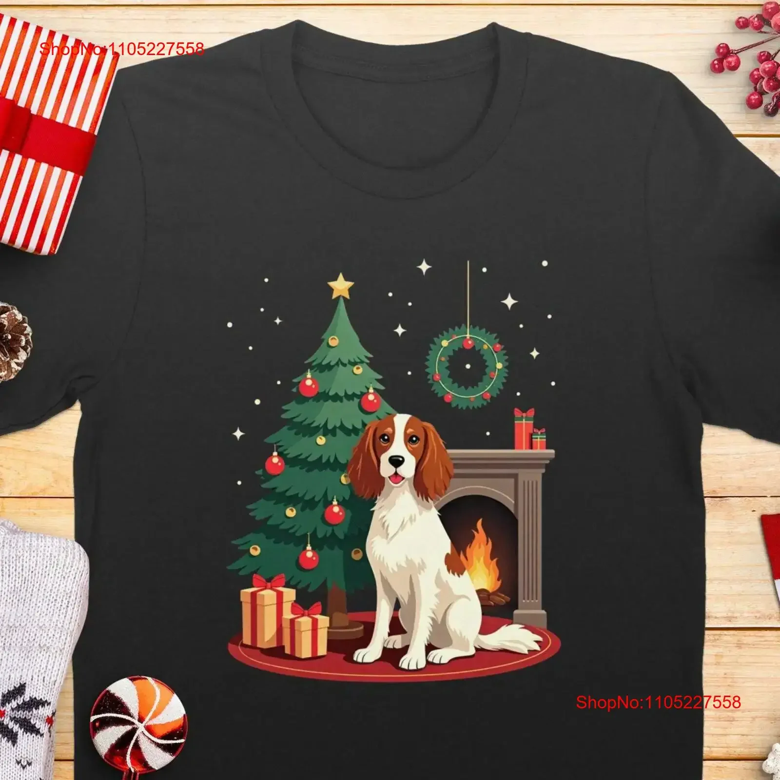 Christmas Brittany Spaniel T Shirt SweaT or Festive Holiday Pet Dog Lover Cute and Xmas Tree Design Top vintage Washed Casual
