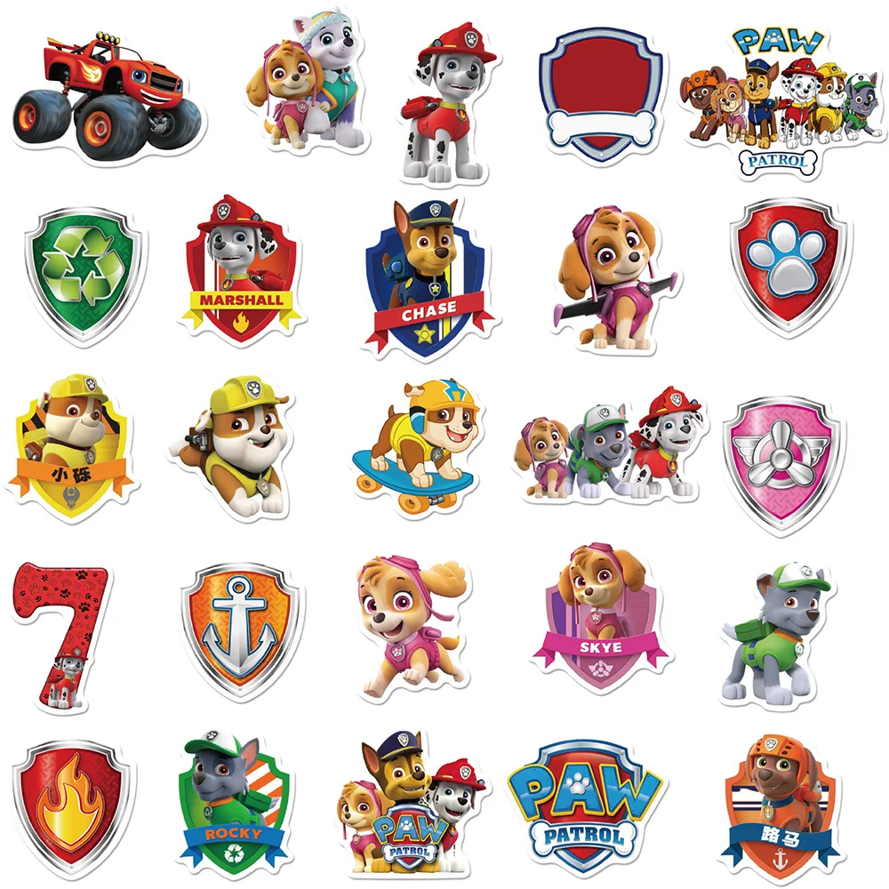 Bonito Paw Patrol Anime adesivo para criança, perseguição, Ryder, Marshall, entulho, desenhos animados, decorativos, telefone, carro, Kawaii, 10 pcs, 30 pcs, 50pcs