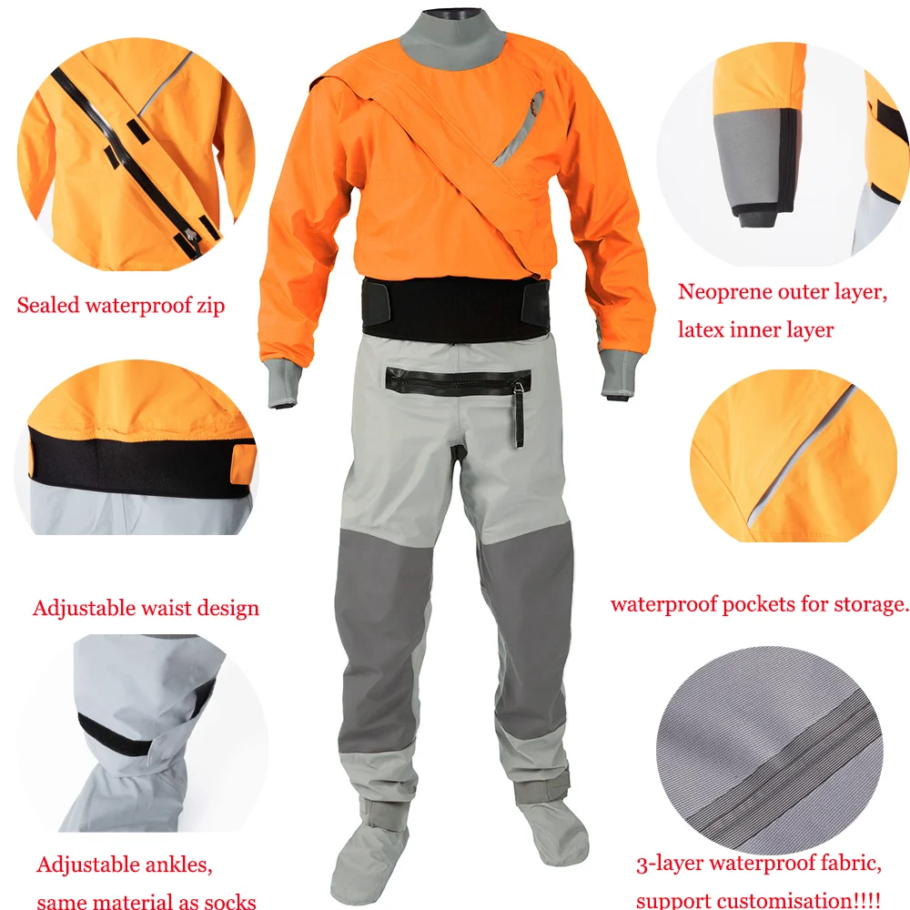 Kayak Dry Suits for Men, Latex Cuff Gasket on Neck and Wrist, Fully Seal Recommended Padding, D19, 2023