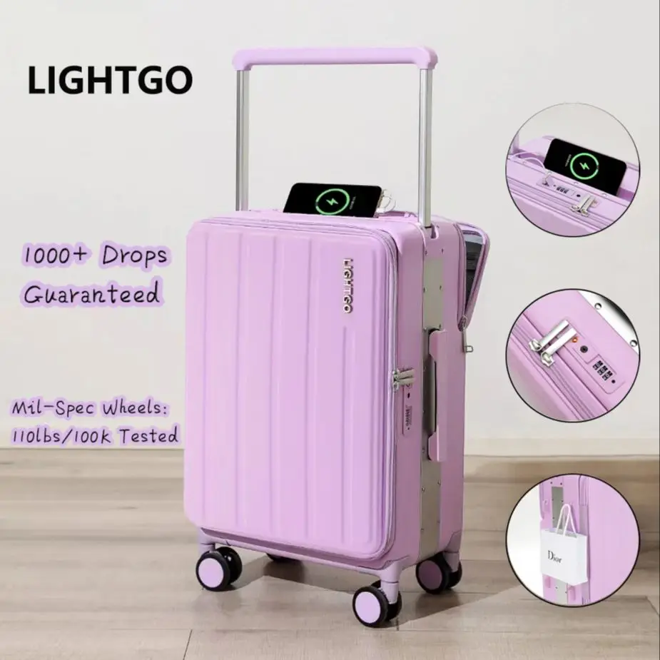 Light GO Front Open Cover Multifunctional Luggage New Trolley Case 20-Inch Student Password Boarding Case Women's Travel Case