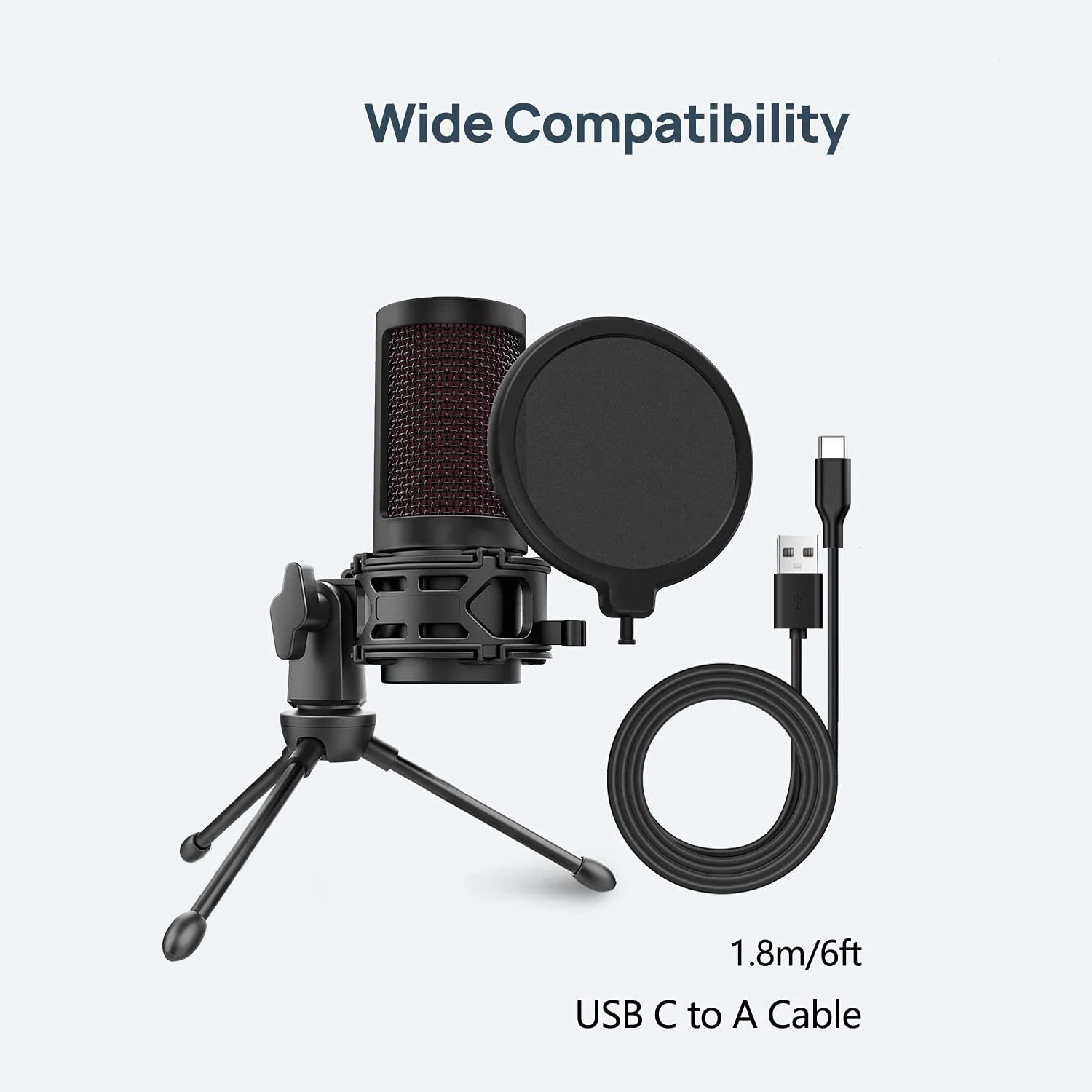 

Portable USB Condenser Podcasts Microphone, for Computer PC Laptop MAC with Pop Filter Shock for Gaming,Twitch,YouTube