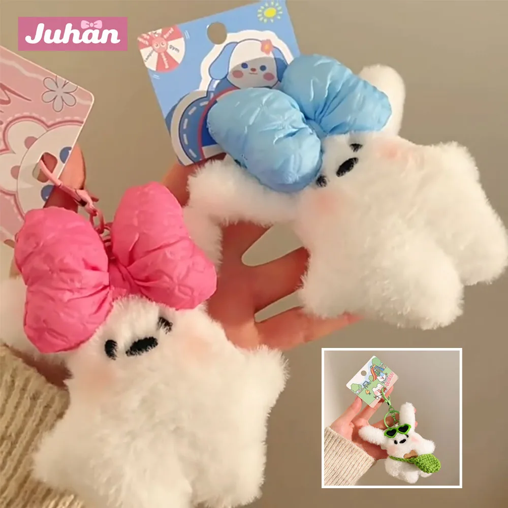 1Pcs Cartoon Plush Doll Keychain Blush Bunny Pendant Puppy Doll Bag Keychain Charm Backpack Decoration Accessories Gifts New