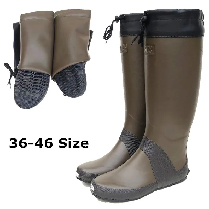 Soft Folding Waterproof Rain Boots Men Women Outdoor Fishing Boots Shoes High-top Lightweight Rubber Non-slip Wading Shoes