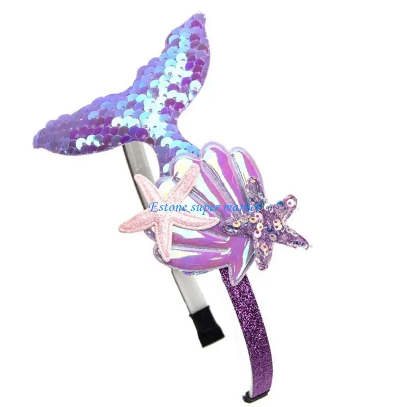 

090B повязка на голову для маленьких девочек с блестками, хвост русалки, ракушки, повязка для волос, головные уборы «сделай для