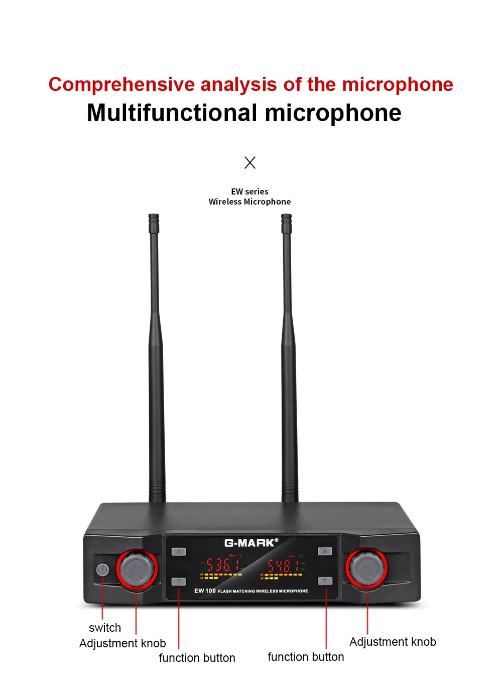 G-MARK EW100 Wireless Handheld Microphon Professional UHF Karaoke Frequency Adjustable 50M For Party Show Stage Wedding