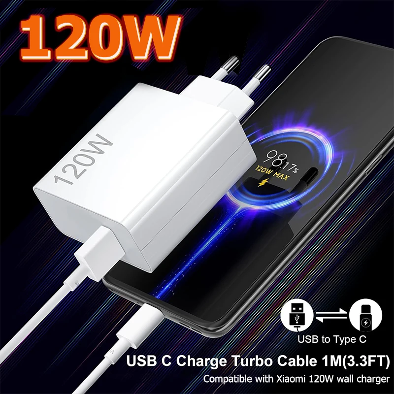 120W Xiaomi Charger Original Turbo Hyper Charge Fast Gan Charging Cable EU US Power Adapter Mi 13T Redmi Note 13 12 Pro+