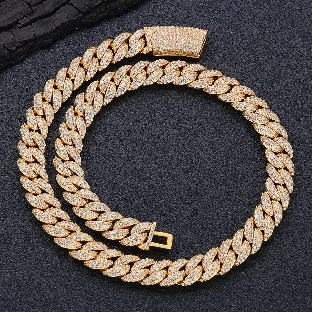 

Men Luxury Necklace 13MM Hip hop Jewelry Shiny Cubic Zirconia CZ Solid Brass Gold plated/silver Cuban Banquet Party Gift