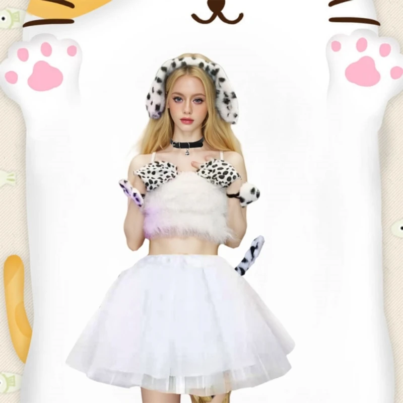 Animal Costume Dalmatian Puppy Ears Headband Tail Gloves for Halloween Cosplay