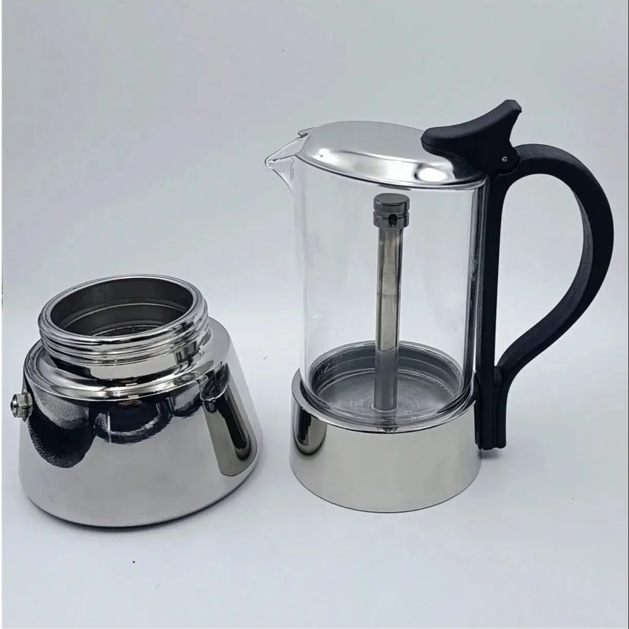 4 أكواب من وعاء موكا شفاف: جسم زجاجي عالي البورسليكات، قاعدة متينة 430. استخدام المنزل/المكتب/التخييم. يعمل على الحث والغاز