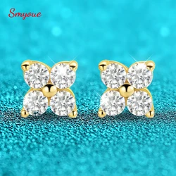Smyoue 0.8CTTW 3mm All Moissanite Stud Earrings for Women Flower 4 Stones Sparkly Classic 925 Sterling Silver Earing GRA Jewelry