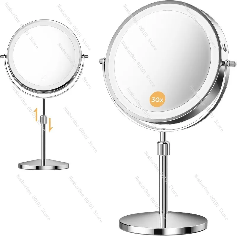 10X Magnifying Mirror with LED Light, Adjustable Double-Sided Makeup Mirror, Smart Desktop Vanity Mirror Lamp