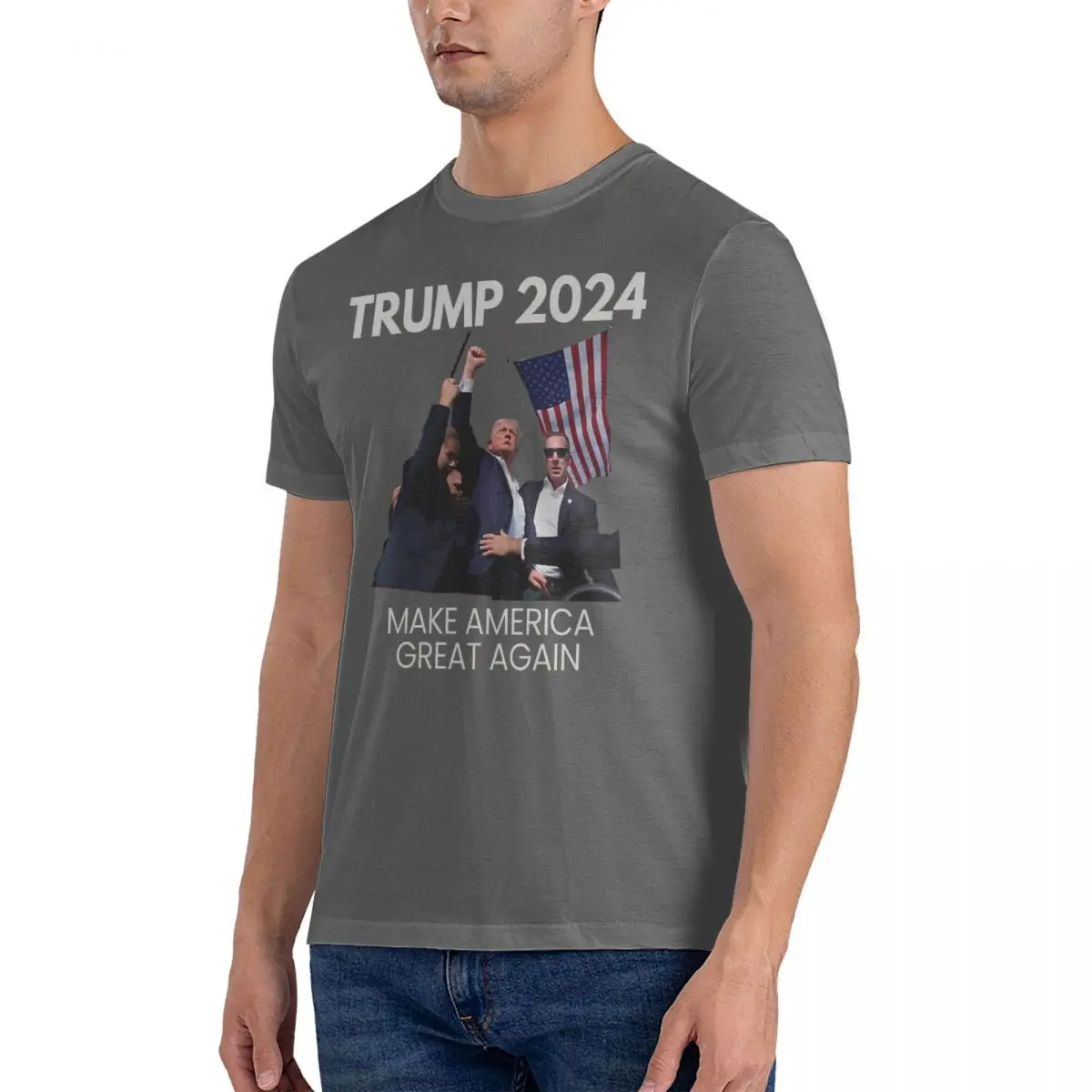 Trump Assassination Attempt 2024 T Shirts for Men Pure Cotton Vintage T-Shirt O Neck Make America Great Again Graphic Printed