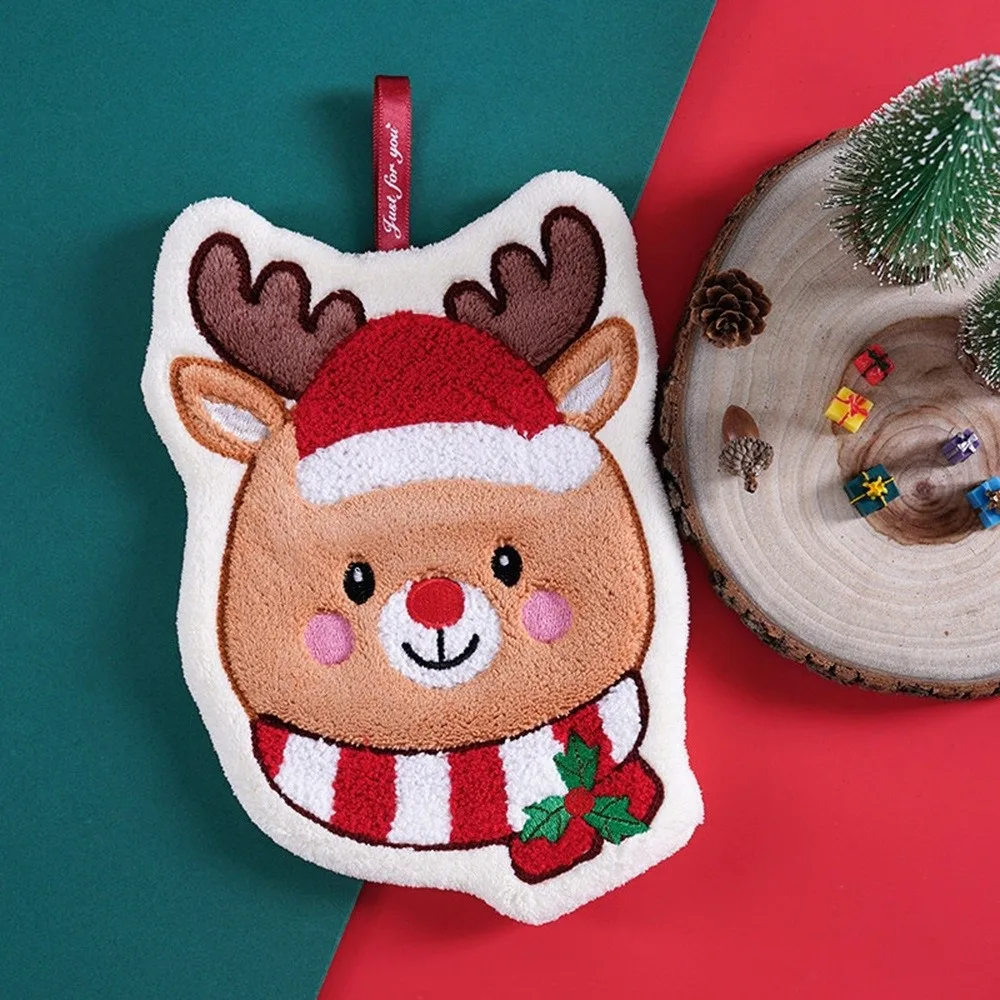 Cartoon Christmas Hand Towel Coral Fleece Absorbent Bathroom Hand Cloth Quick-drying Christmas Decor Kitchen Cleaning Rag