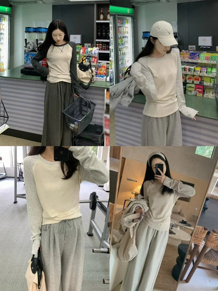 

ZNG OP Женская футболка Long Sve Fce на подкладке Цветная вставка с воротником-стойкой Удобный дышащий повседневный топ