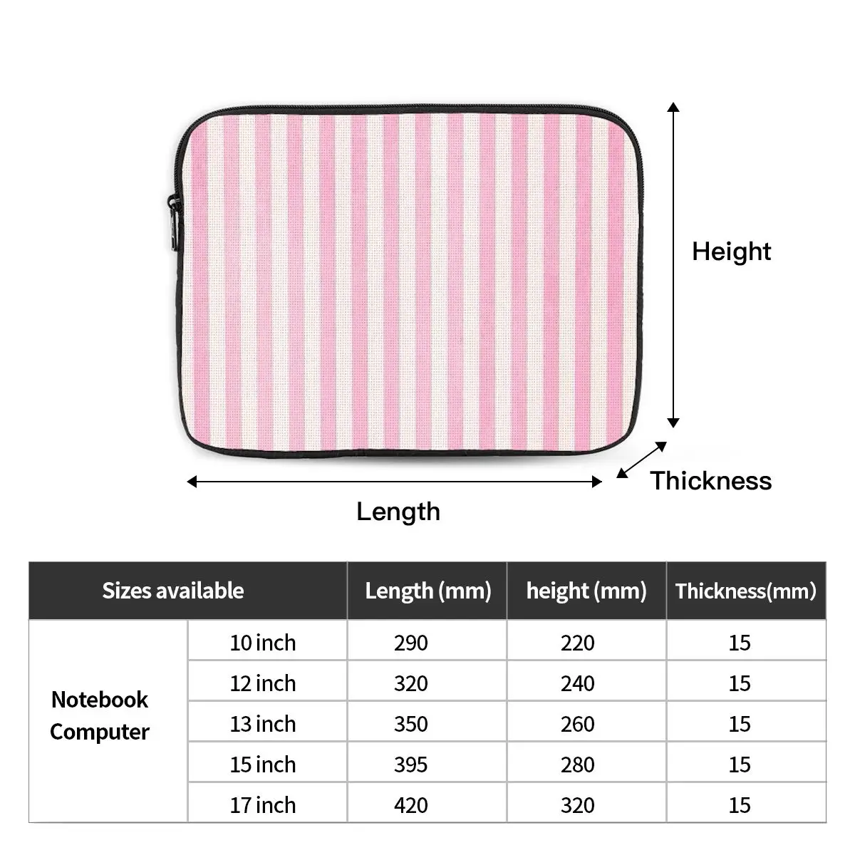Pale Pink White Stripes Notebook Laptop Bag Case Pouch 10 12 13 15 17 Inch Notebook Sleeve Cover Bag Tablet Shockproof Case Bag