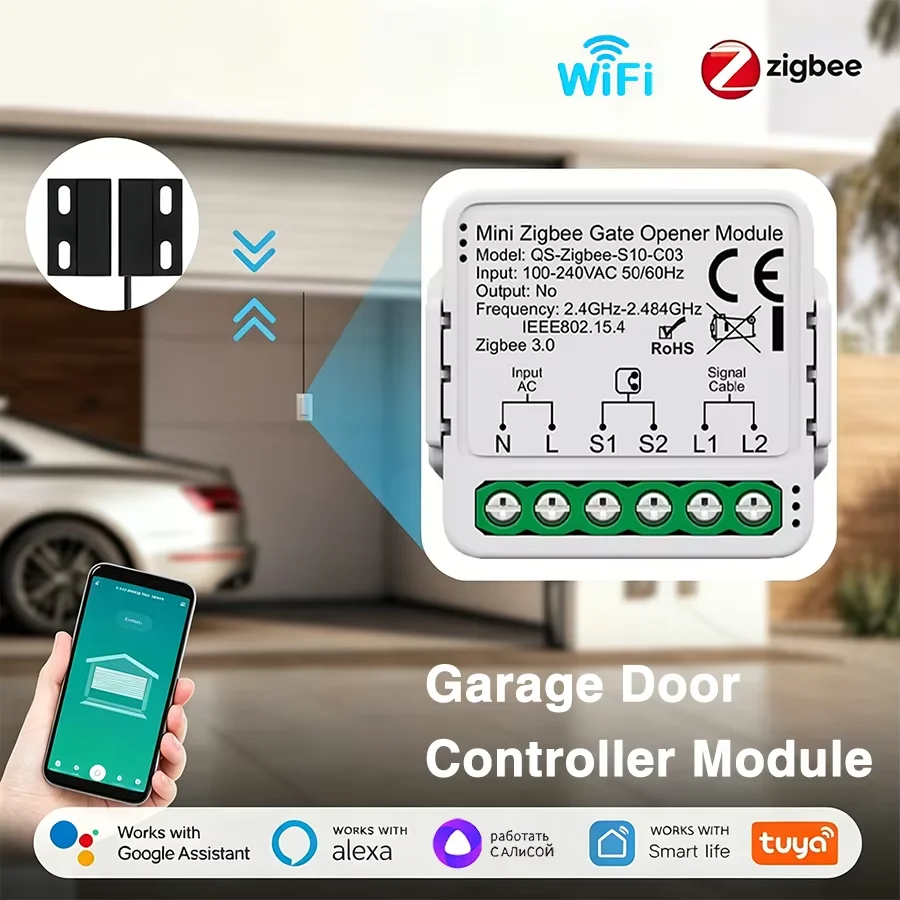 Tuya Smart WiFi or Zigbee Garage Door Opener Controller Alexa Google Home Voice Remote APP Timer Sensor Switch Module