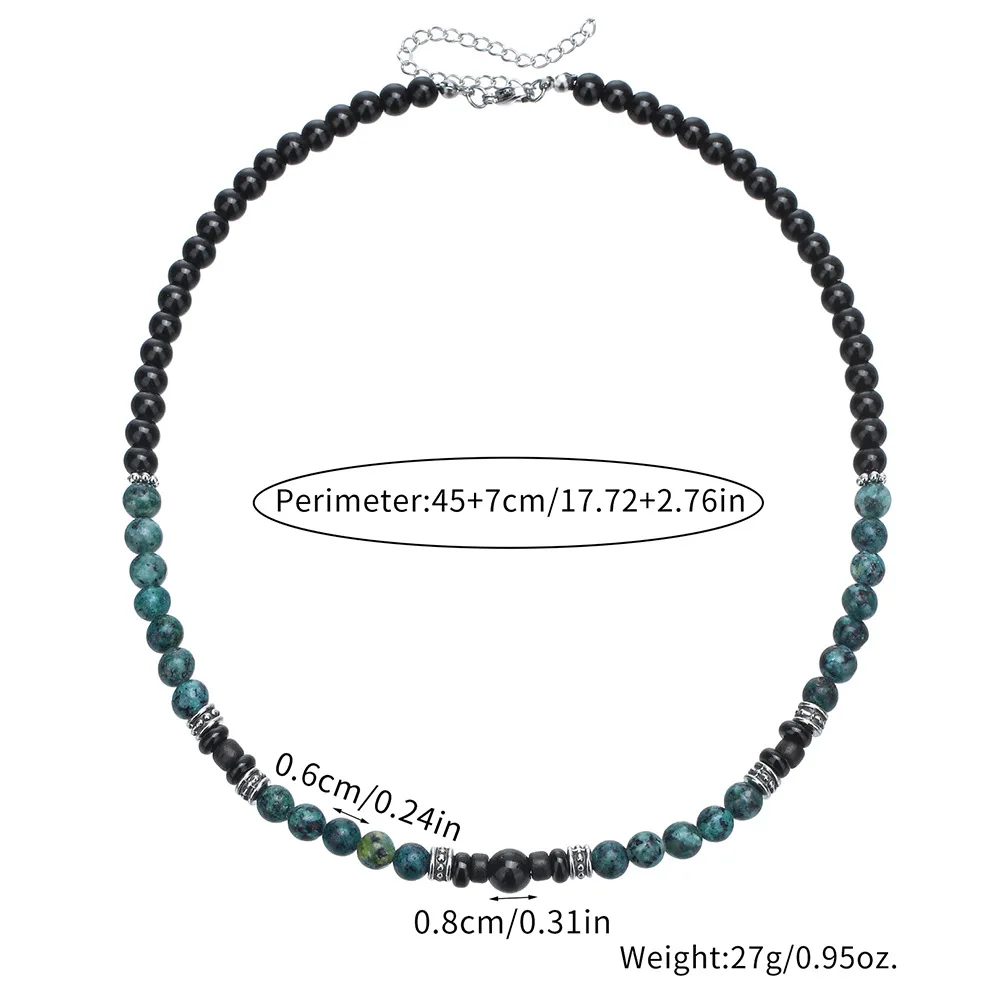 1PC Man's Retro Ethnic Style Natural Flash Stone Necklace for Men Black Beaded Surfer Necklace Man Jewelry Collar Hombre view 6