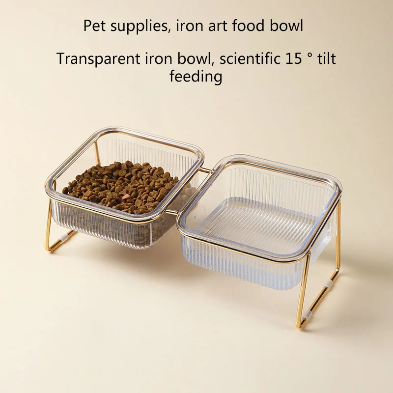 Pet bowl Transparent high foot cat bowl Drink water Cat food basin Dog pet easy to clean double bowl