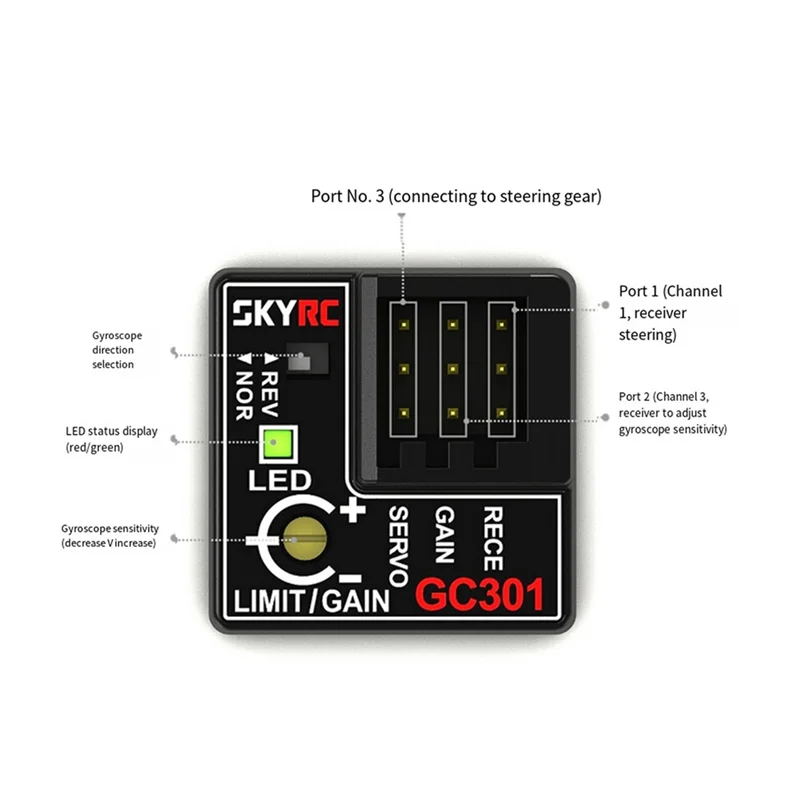 

B05C-SKYRC SK-600068 Gyro Sensor GC301 4-8.4V Mini Gyro Sensor Gyroscope For RC Car Steering Output Corrective Integrat SK-60006