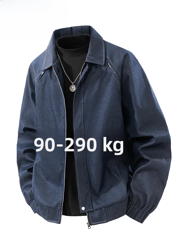 

Large Size Men's Casual Sle Jaet Loose Fit Denim Texture Spring Autumn Zipper Closure Windproof Polyester Fiber Coat