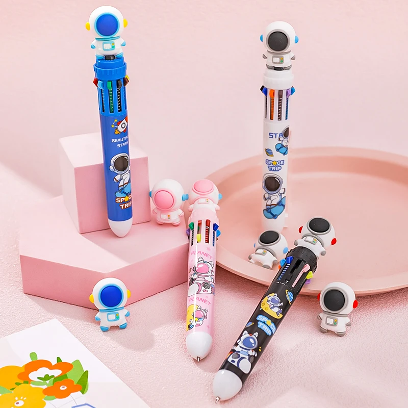 Stylo à bille d\'astronaute de dessin animé 10 couleurs, papeterie scolaire et de bureau, Papelaria Escolar, stylos multicolores, papeterie Kawaii