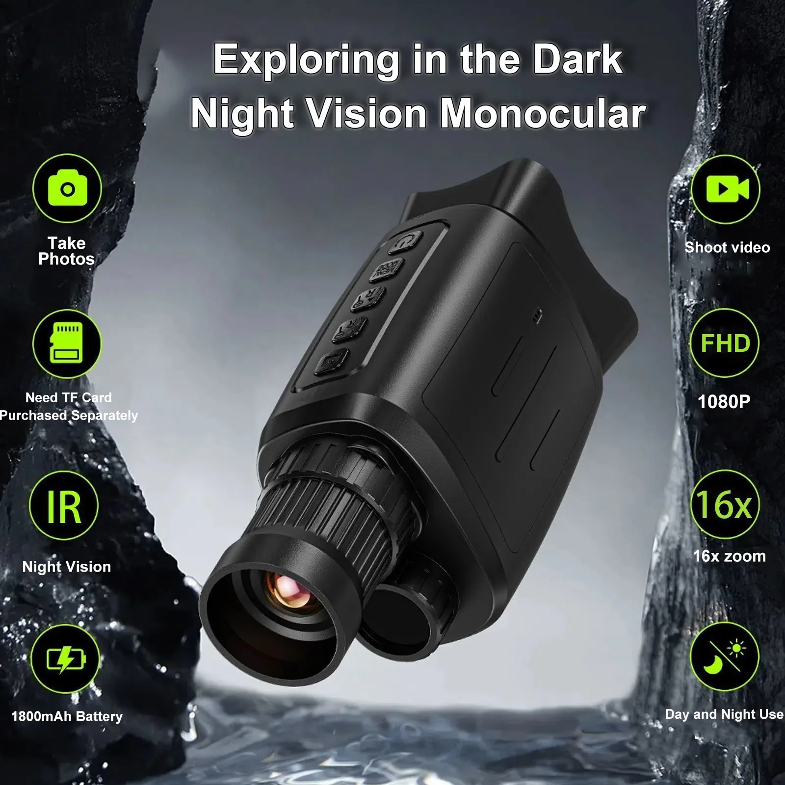 

Монокуляр ночного видения 1080P - для любителей приключений, цифровые монокуляры ночного видения, аккумулятор 1800 мАч