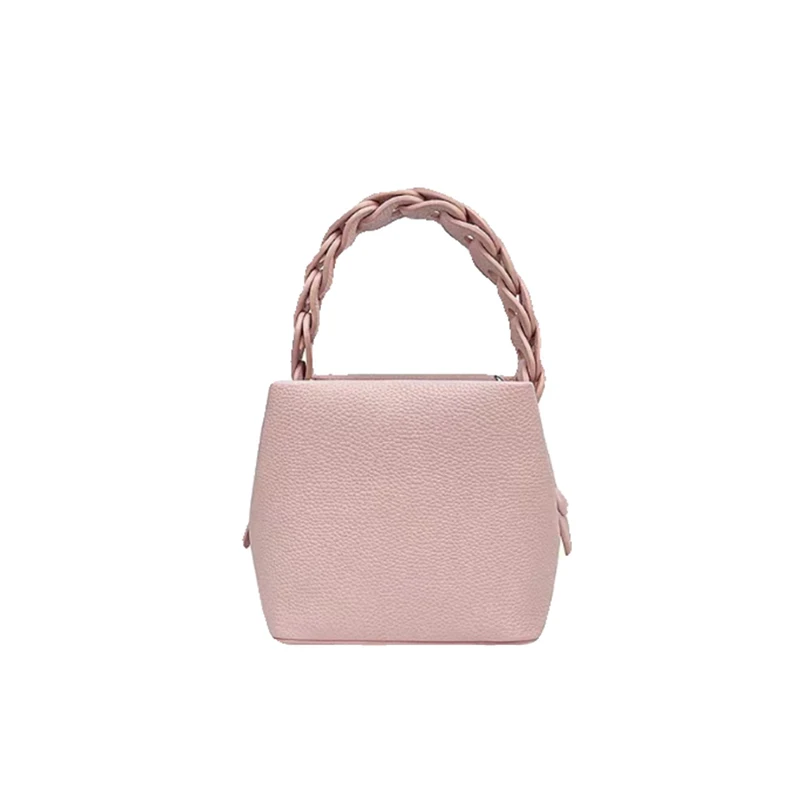 High Quality Soft Lychee Leather Bucket Bag Women\'s Summer Solid Color Woven Handbag 2024 New Fashion Simple Style Crossbody Bag