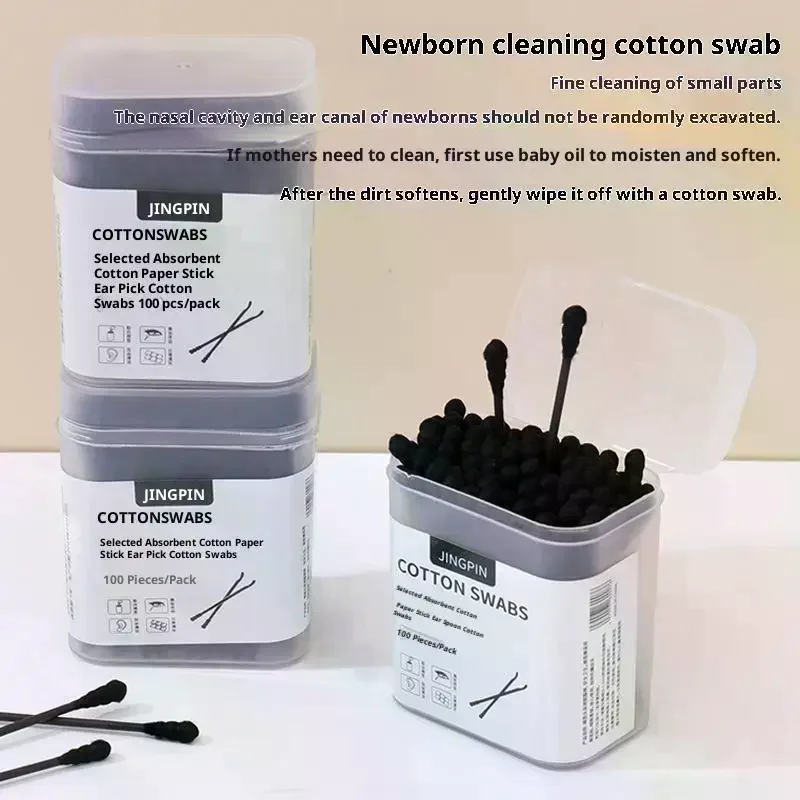 100 قطعة/صندوق مزدوج الرأس أعواد قطنية عصا الأذن ملعقة الأذن ماكياج نظيف مانيكير مسحات القطن أدوات تنظيف المتاح