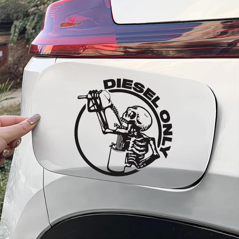 Diesel Only Skull for Car Sticker Decoration Fuel Tank Cap Roundness Outdoor Sticker External Accessories Waterproof Vinyl Decal