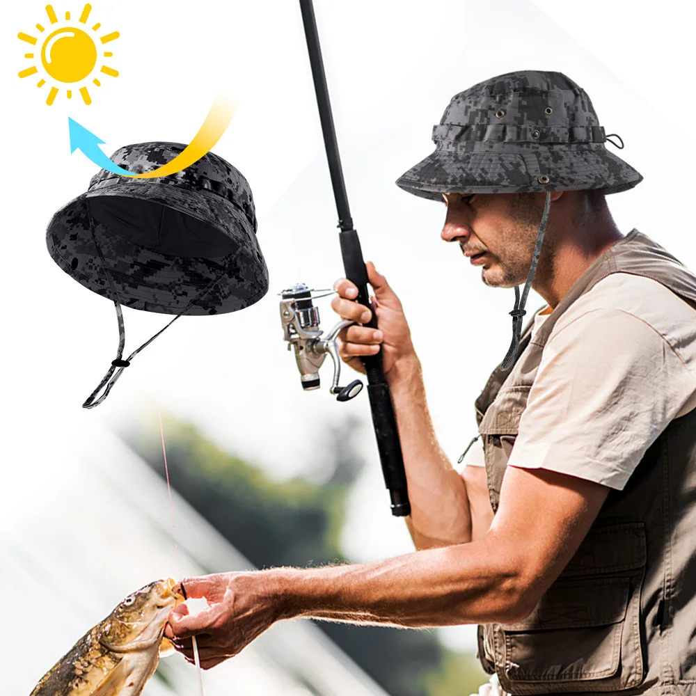 Tactical Caps Airsoft Boonie Bucket Hat Fishing Hiking Hunting Outdoor Sports Camo Sun-proof Panama Foldable Hats Summer Men