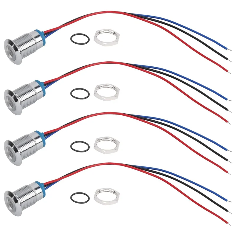 ABCL 사전 유선 LED 표시기 12Mm 12V-24V 이중 색상 공통 양극 LED 조명(빨간색 파란색), 버튼 및 표시기