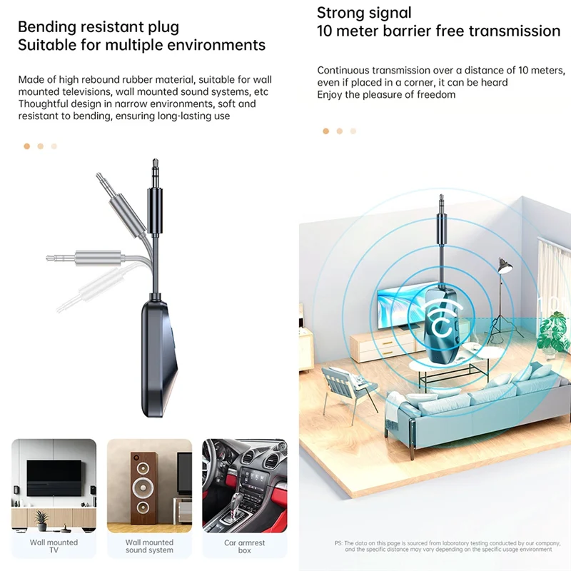 Transmetteur Bluetooth Bluetooth 5.4 stéréo Portable pour avion monté sur véhicule AUX