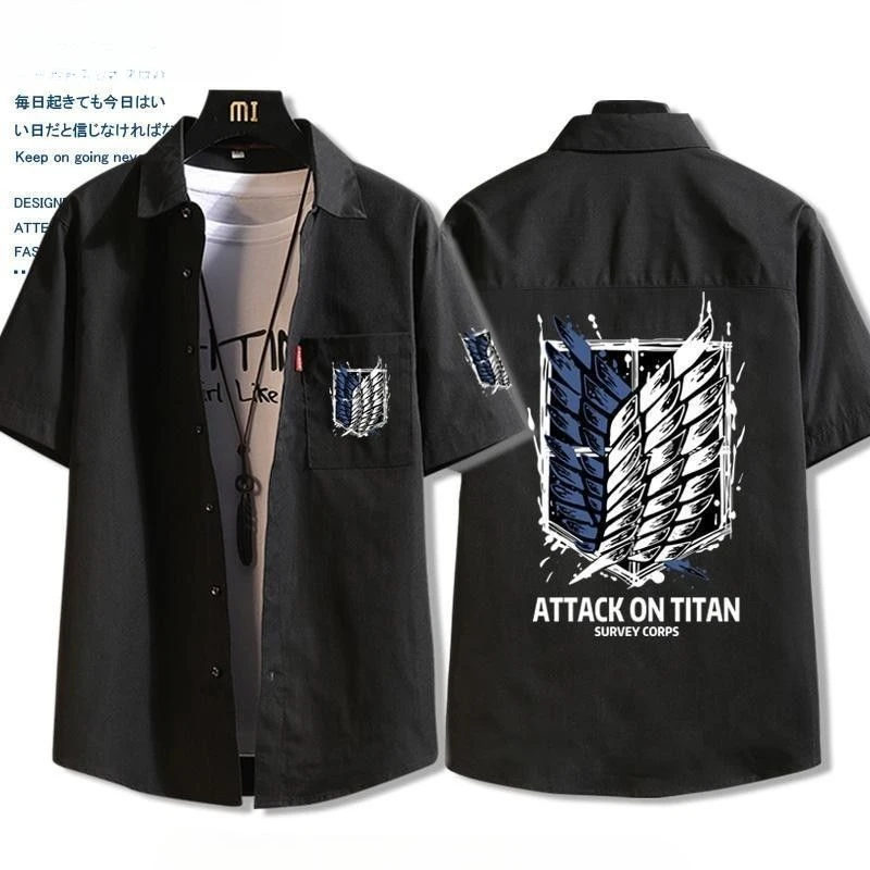 Nueva camiseta de manga corta periférica bidimensional de Anime creativo con alas de libertad gigantes de ataque, camiseta holgada informal, regalo de vacaciones