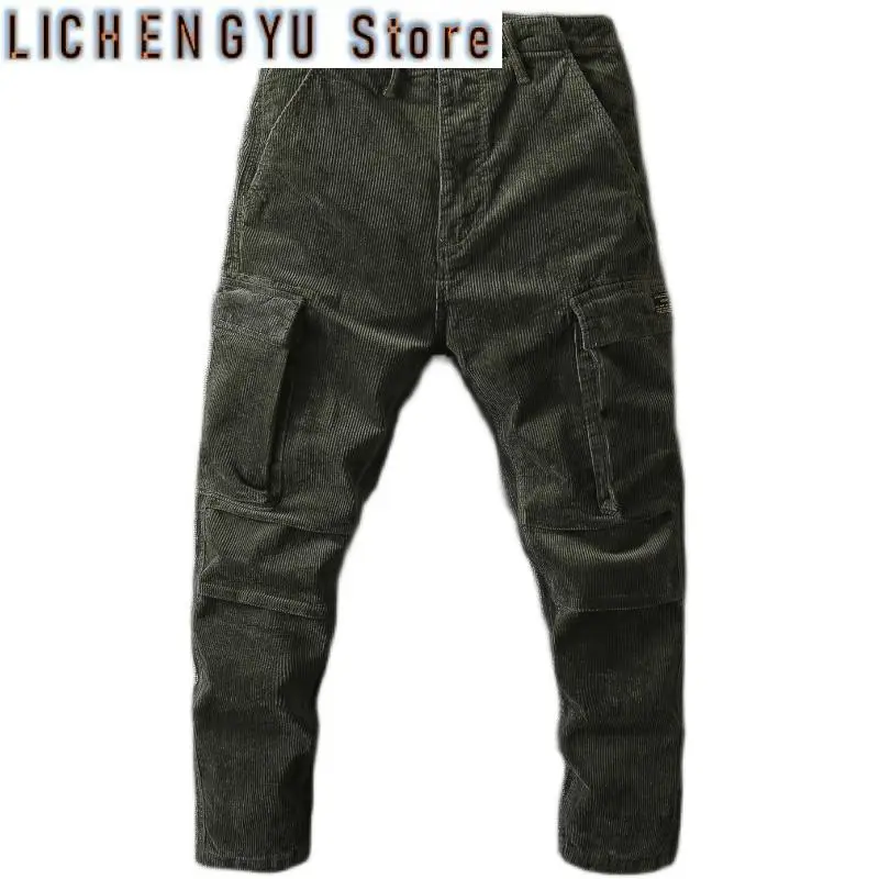 

Winter New American Retro Heavyweight Corduroy Cargo Pants Men's Fashion Washed Muti-pocket Loose Casual Straight Trousers