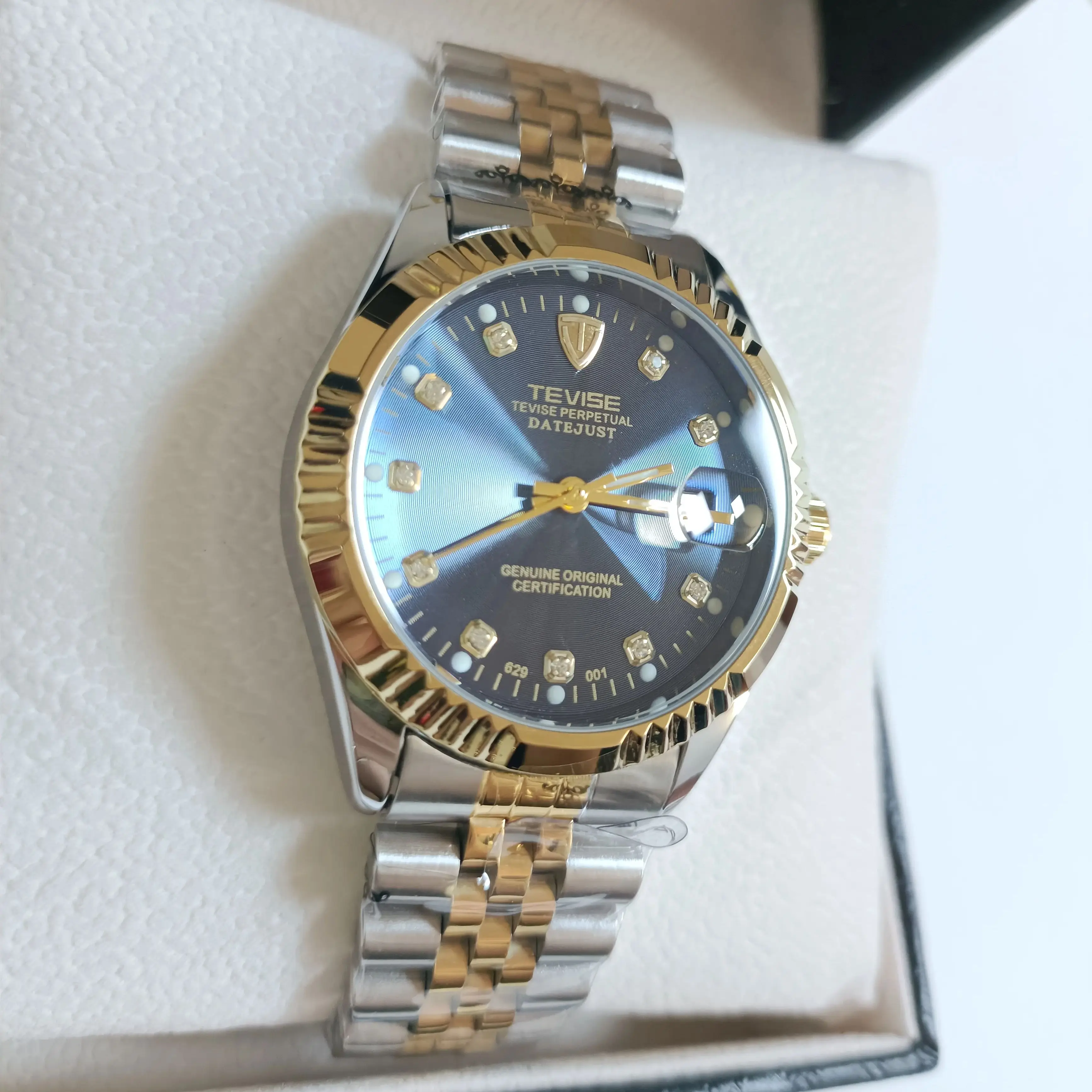 ساعة TEVISE ميكانيكية أوتوماتيكية للرجال من الفولاذ المقاوم للصدأ مقاومة للماء كاجوال للأعمال كرونوغراف وعرض التاريخ على مدار الساعة