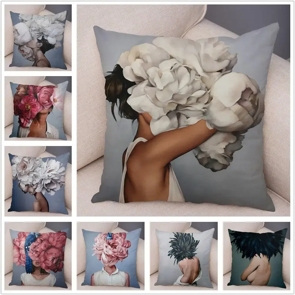 Cushion  Decor Sexy Flower Feather Print Sofa Pillowcase Bedroom Home40x40cm 16x16Inch ，45x45cm 18x18Inch