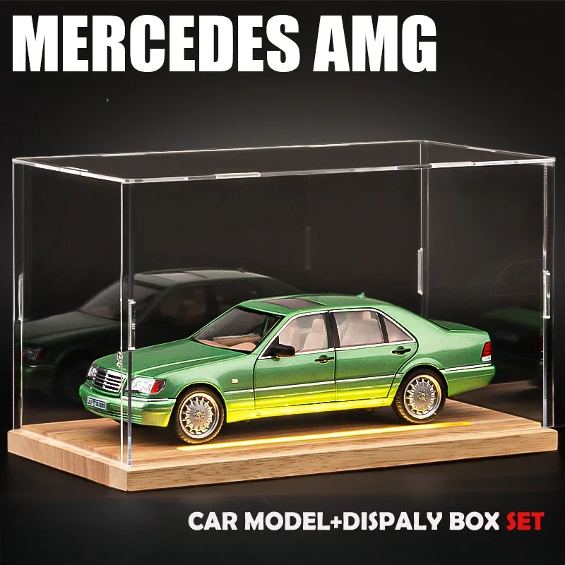 Diecast 1/24 Scale Benz W140 320SEL Vintage Car Model With LED Light Display Box Collection Miniature Voiture Set Home Decor