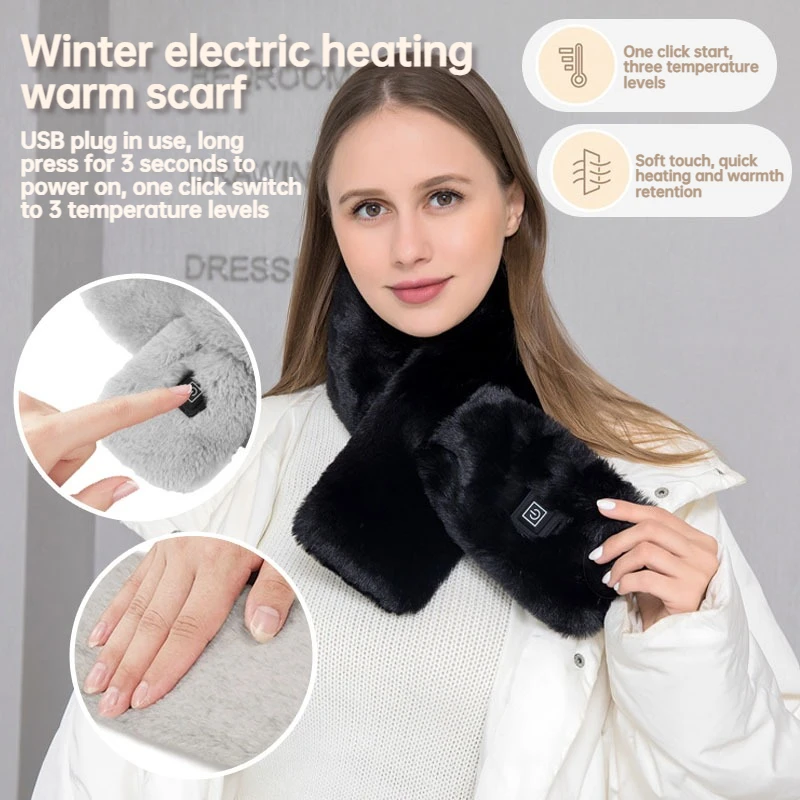 

Зимний нагревательный теплый и морозостойкий меховой воротник, регулируемая через USB умная шаль с электрическим подогревом, графиновый шарф с быстрым нагревом