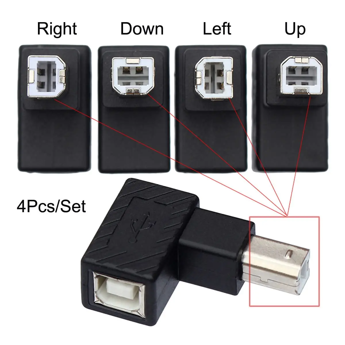 USB 2.0 B Type Male to Female Extension Adapter Horizontal Vertical Angled 90 Degree for Disk Scanner