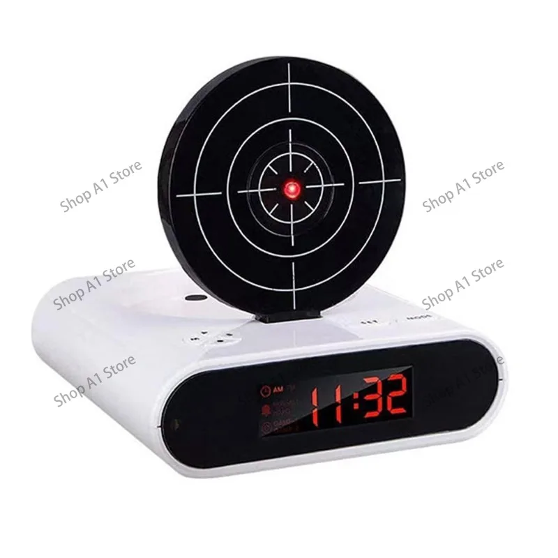 Creative Plastic Pistol Target Alarm Clock LED Scarlet Letter Display Digital Clock Lazy Sleepy Alarm Clock
