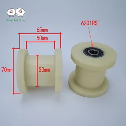 H-groove width 50mm,sliding grooved nylon wheel diameter 70mm,thickness 65mm,gate nylon wheel with double 6201RS bearings.