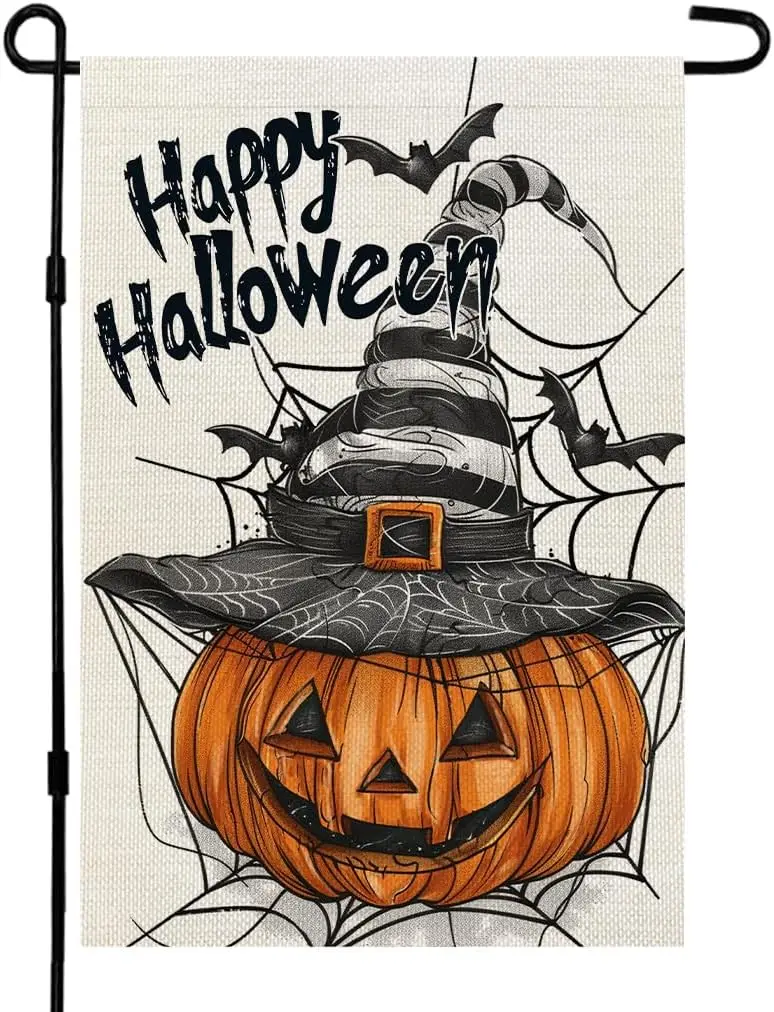 CROWNED BEAUTY Halloween Jack O;Lantern Garden Flag 12x18 Inch Double Sided for Outside Small Holiday Yard Decoration