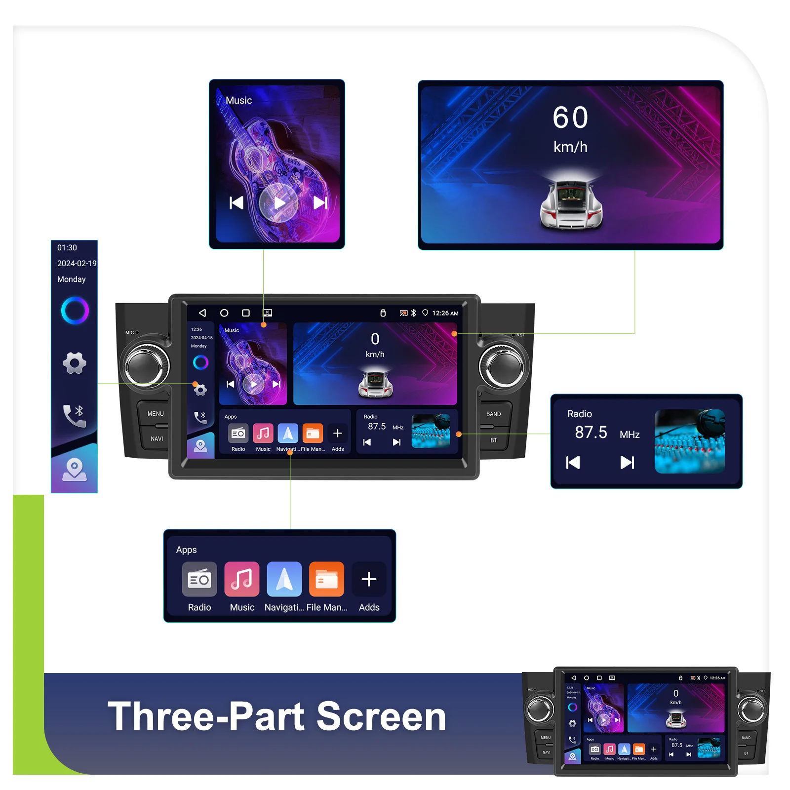 Podofo 1Din Android 4+64G Autoradio für FIAT Punto 05-09/Linea 07-11 Carplay Android Auto GPS WIFI Mirror Link Auto-Audio-Stereoanlage – Detail 10