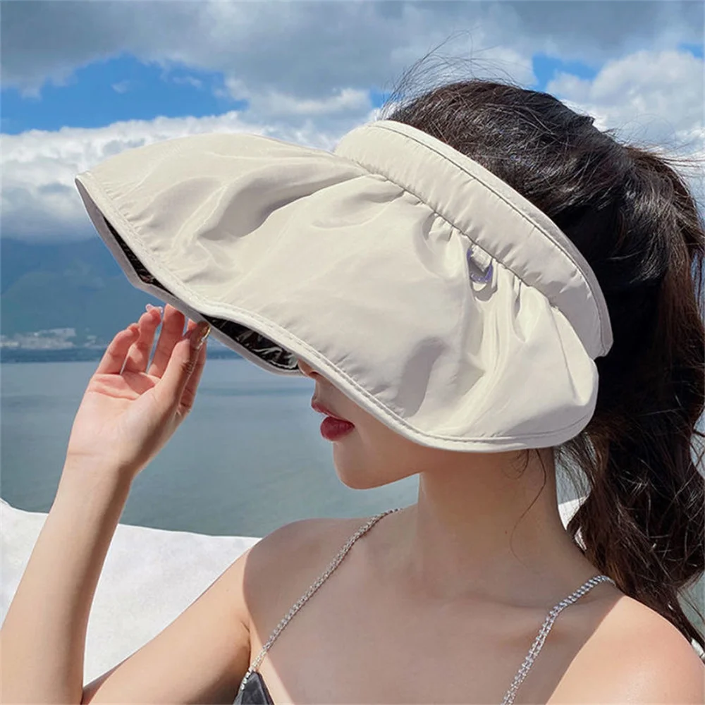 Summer Shell Sunshade Hats Women Outdoor Beach Hats Soft Foldable Wide Brim Bucket Caps UV Protection Dual Use Hair Hoop Sun Hat